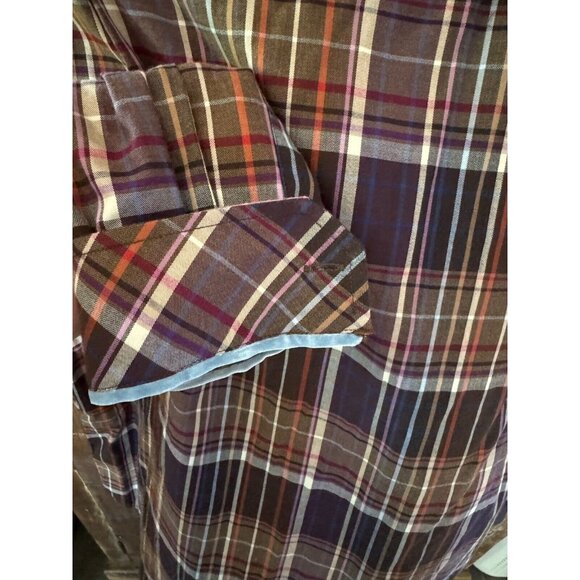 Tasso Elba Shirt Mens 15 15.5 Medium Brown Combo Plaid Button Up Long Sleeve - Picture 5 of 6